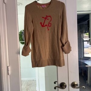 Lilly Pulitzer Camel Sweater with Coral Trim